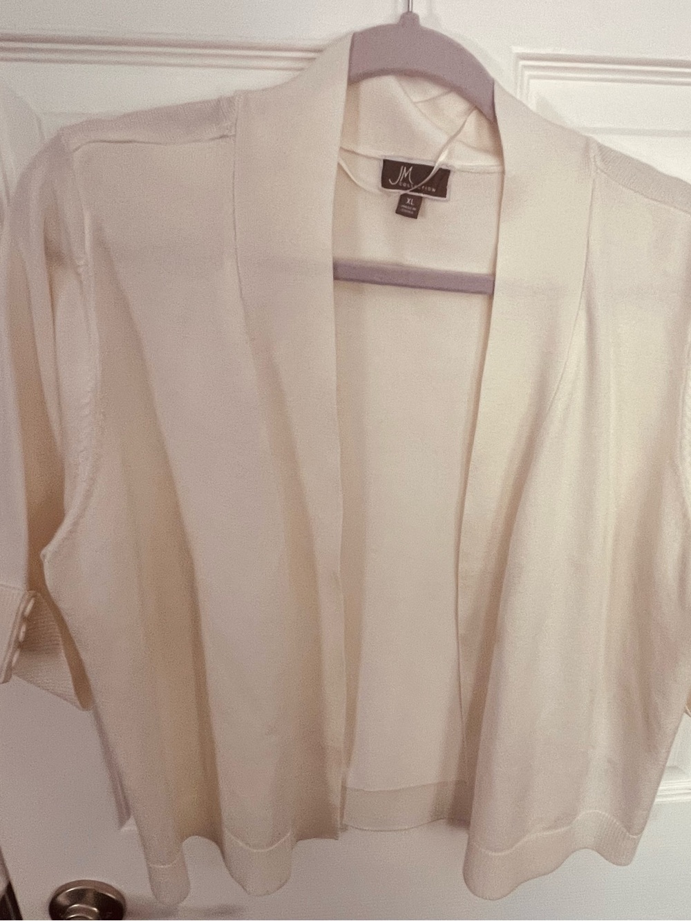 JM Collection Cream Open-Front Short-Sleeve Cardigan